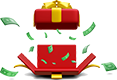 open red gift box with flying money