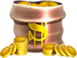 sack full of golden dollar coins